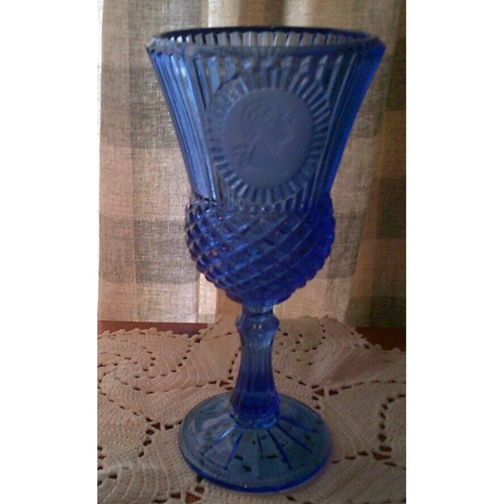 Vintage Avon Fostoria George Washington Cobalt Blue 12oz Water Wine Glass Goblet